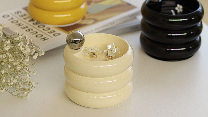 Multi-Color Ceramic Jewelry Storage Box with Rotating Layers