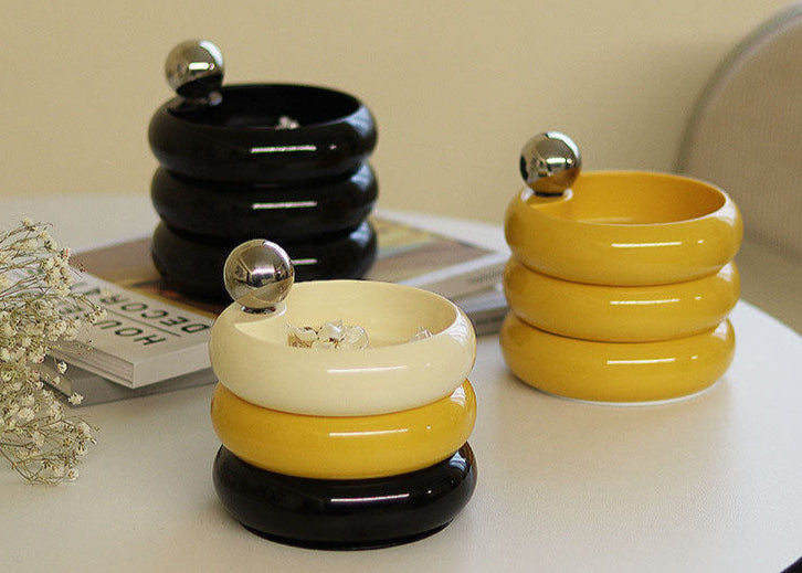 Multi-Color Ceramic Jewelry Storage Box with Rotating Layers