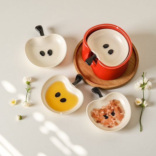 Apple-Shaped Ceramic Dipping Sauce Dish Set