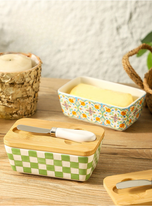 Ceramic Butter Box with Lid - Kitchen Storage Box