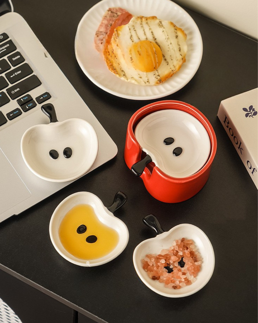 Apple-Shaped Ceramic Dipping Sauce Dish Set