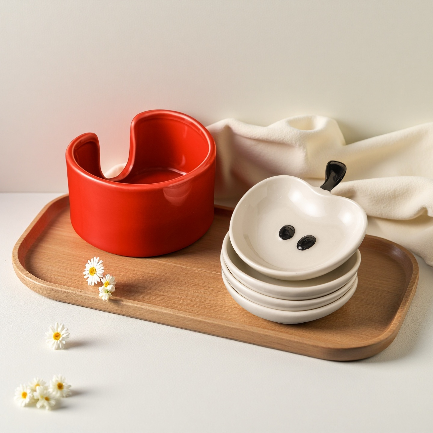 Apple-Shaped Ceramic Dipping Sauce Dish Set