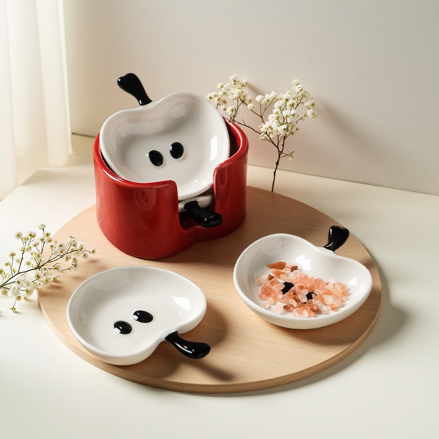 Apple-Shaped Ceramic Dipping Sauce Dish Set