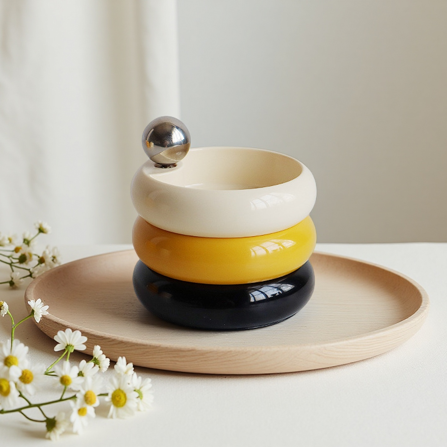 Multi-Color Ceramic Jewelry Storage Box with Rotating Layers